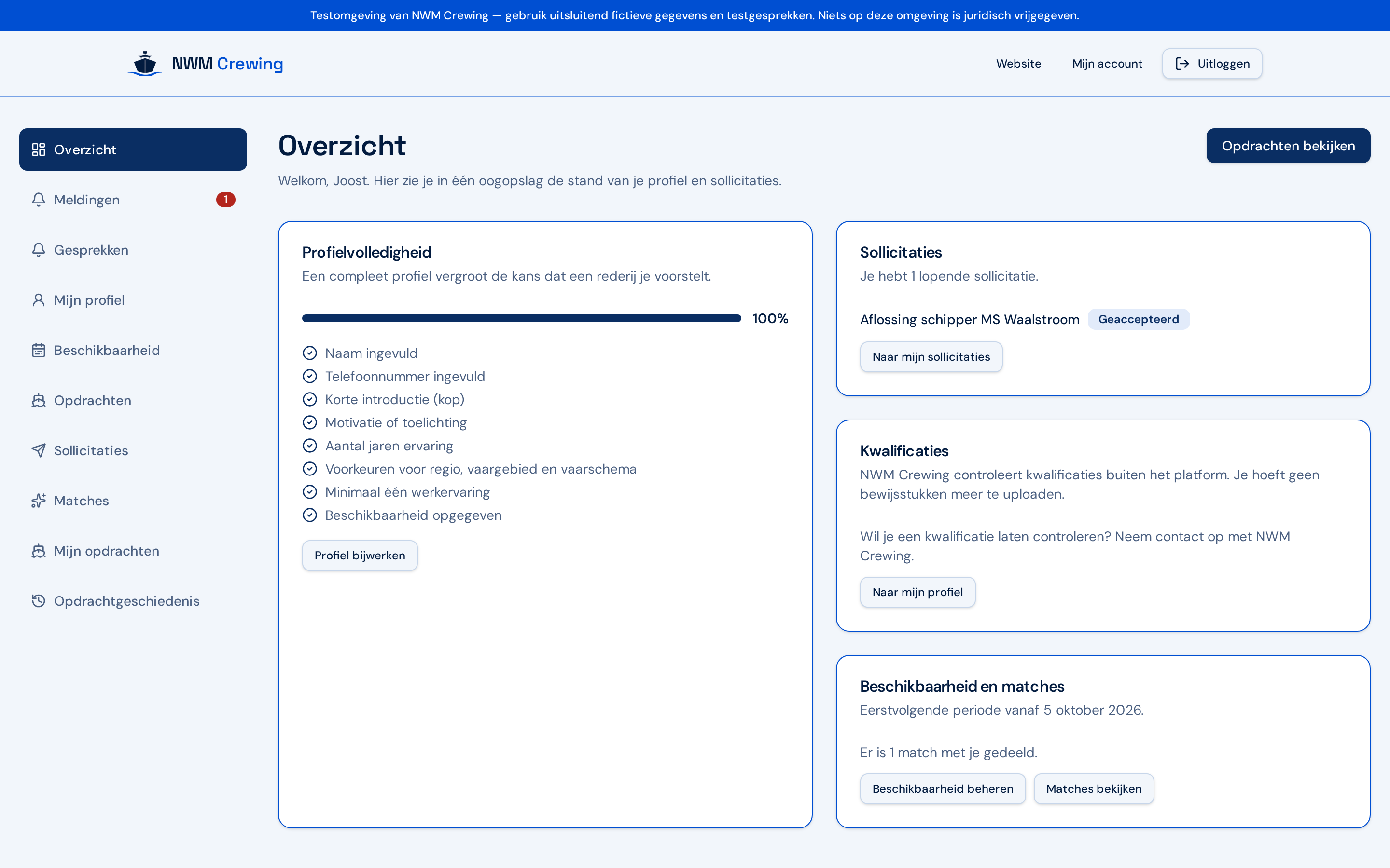 Persoonlijk overzicht van een aflosser met profielvolledigheid en sollicitaties