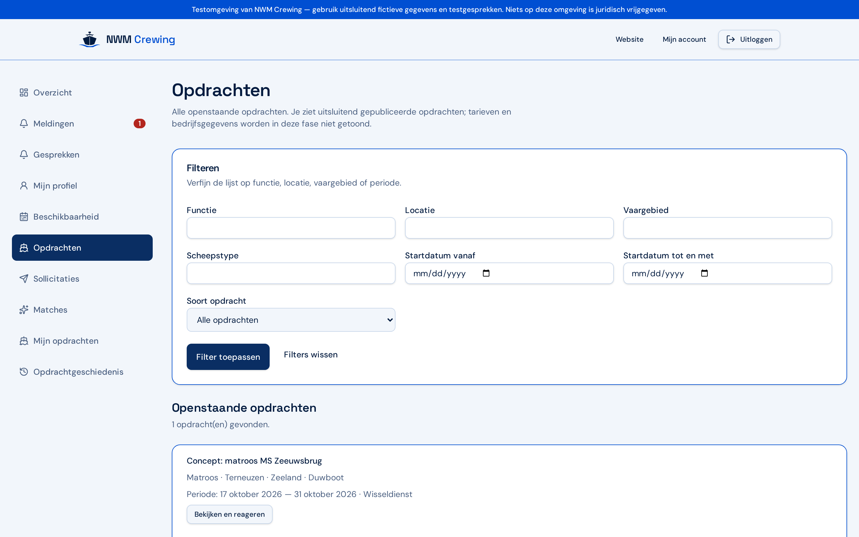 Overzicht van openstaande opdrachten waarop een aflosser kan reageren