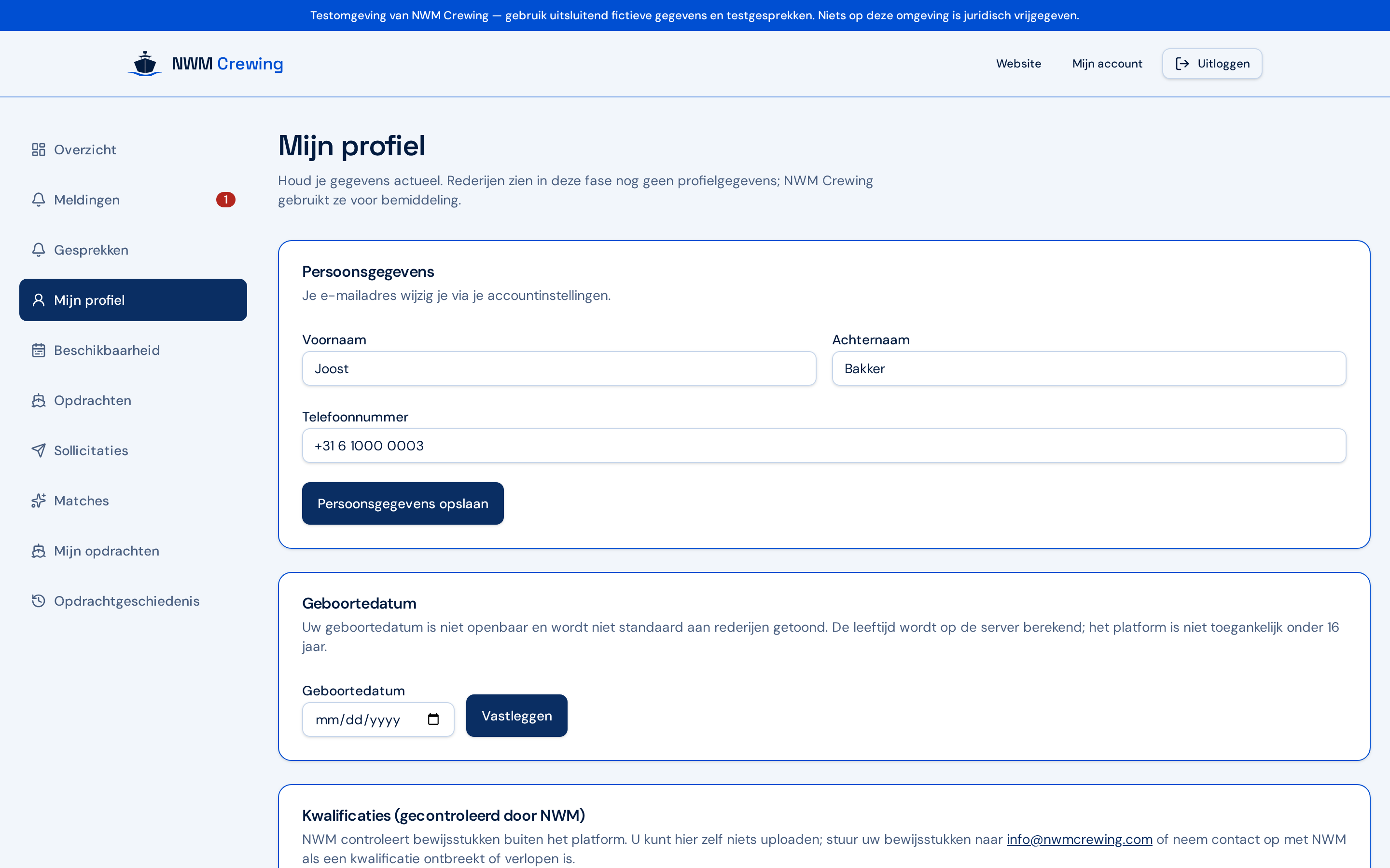Profielpagina van een aflosser met persoonsgegevens