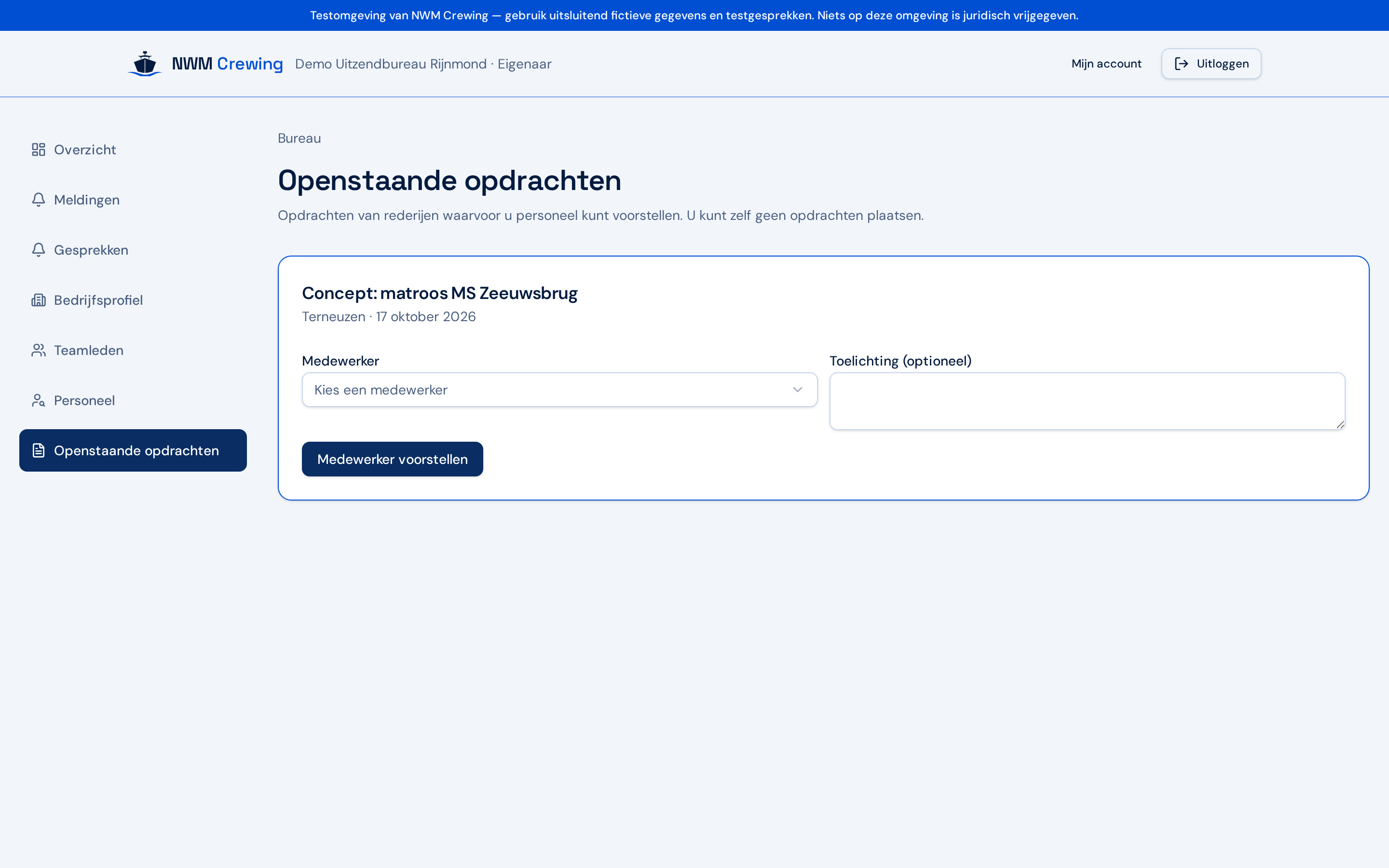 Openstaande opdrachten met de keuze om een medewerker voor te stellen