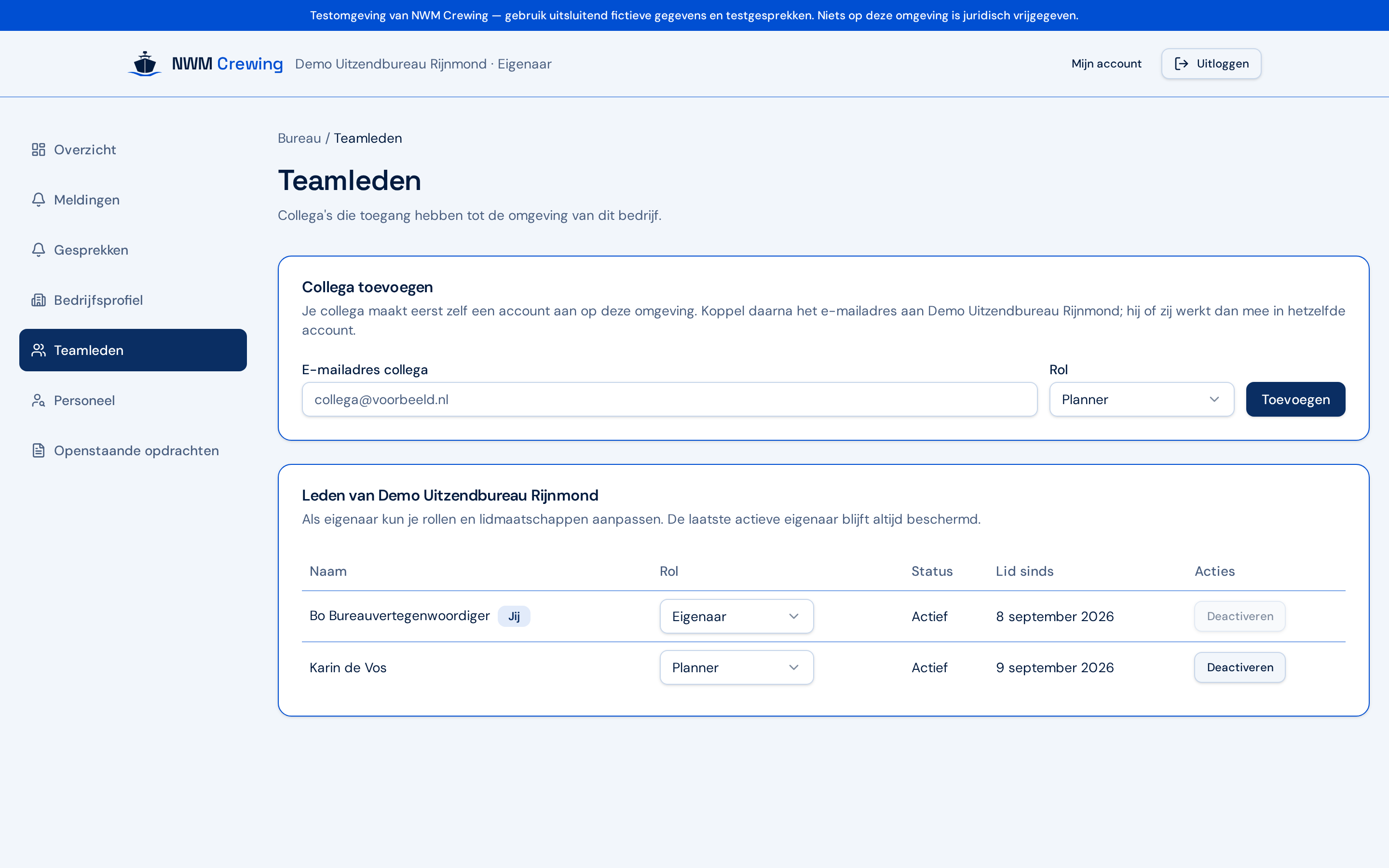 Teamledenpagina van een bureau met collega's en hun rol